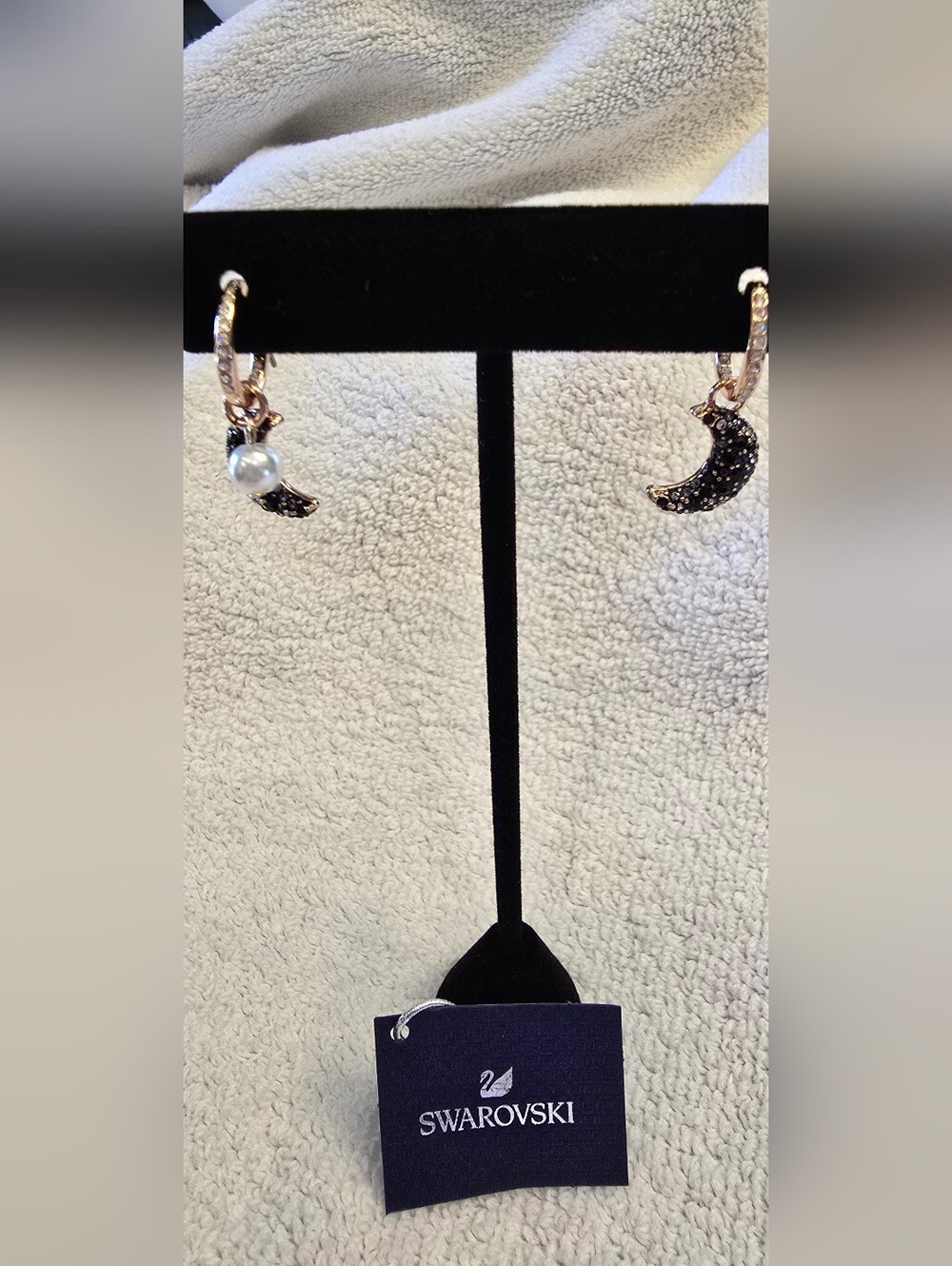 Gold-Tone Crescent Moon Pearl Drop Earrings - Swarovski Sublima Drop Earrings